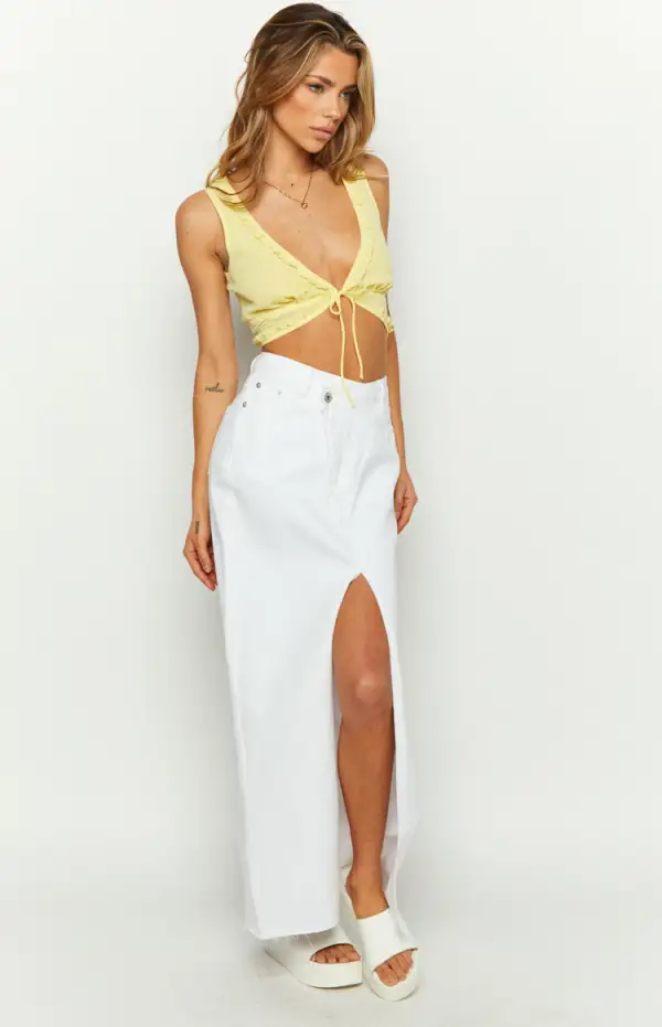 Shaylan White Denim Maxi Skirt