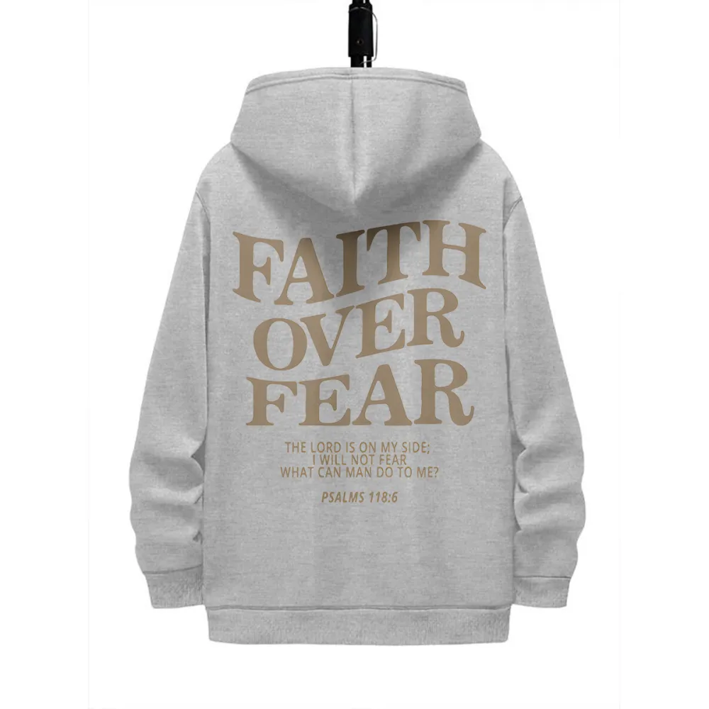 FAITH OVER FEAR PATTERN PRINTED HOODIE