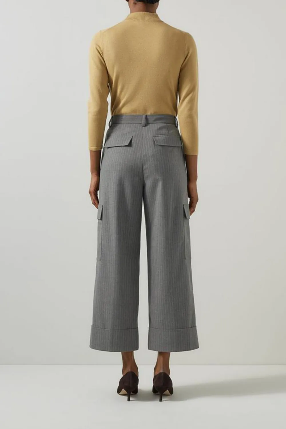 Rosalind Grey Melange Pin Stripe Cargo Trouser