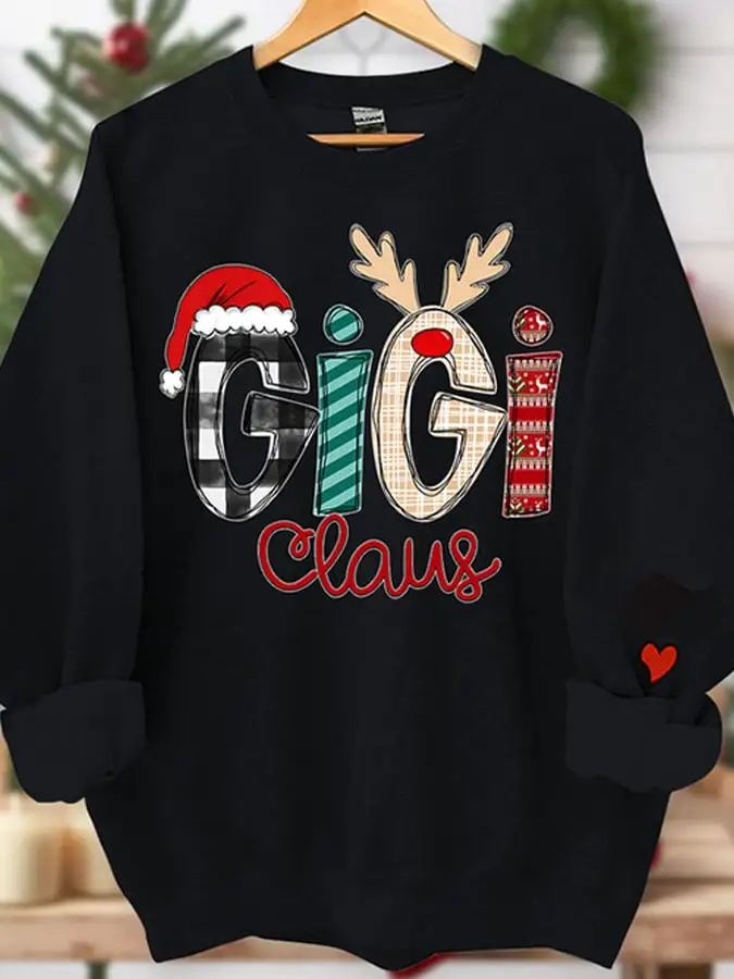 Women'S Casual Gigi Claus Printed Long Sleeve Sweatshirt