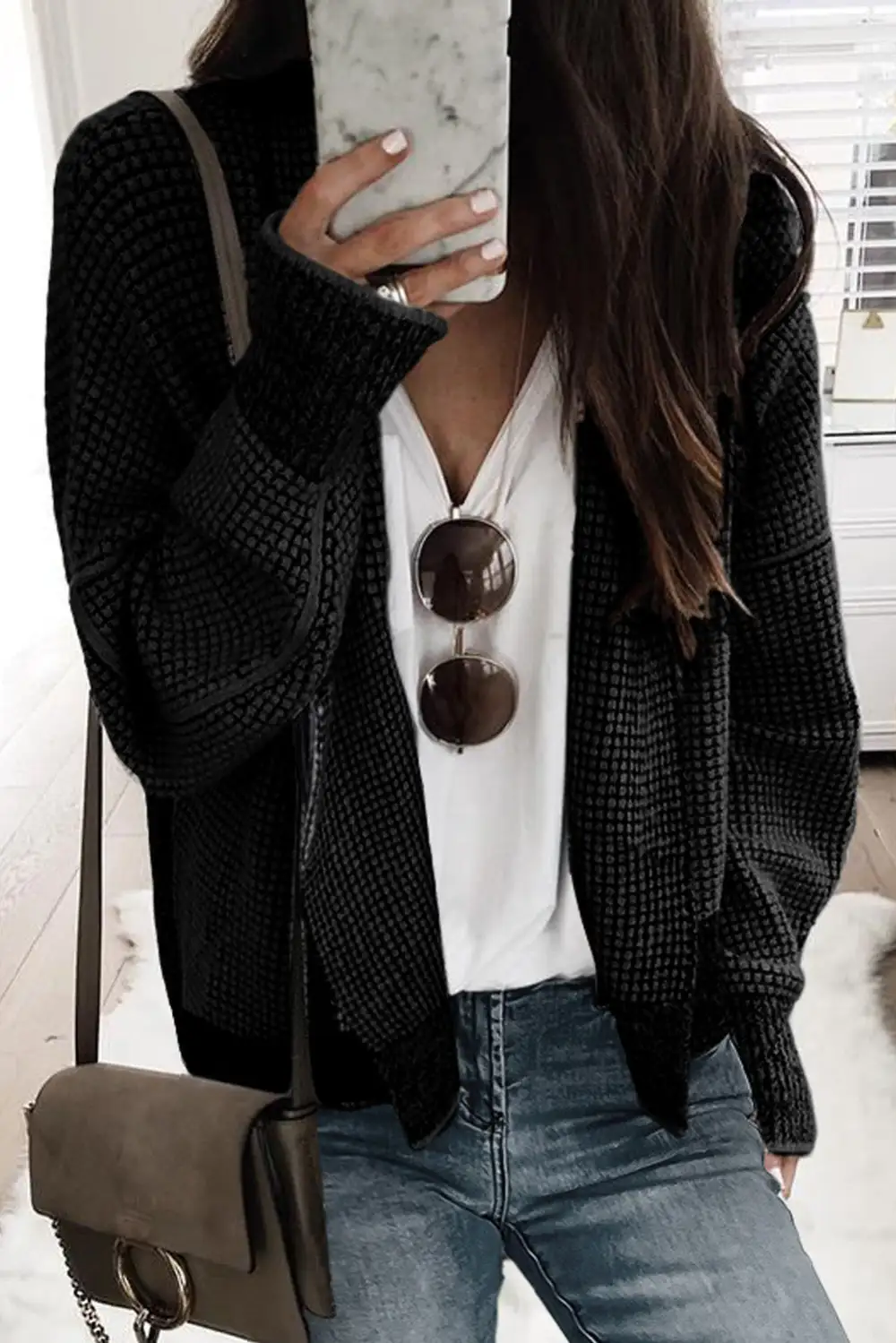 Plaid Contrast Trim Open Front Cardigan