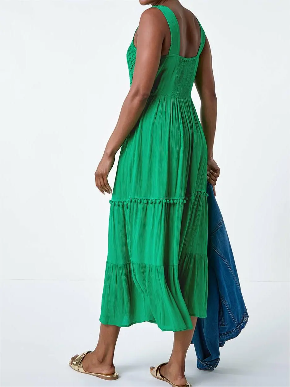 Square neck high waist ruffle dress