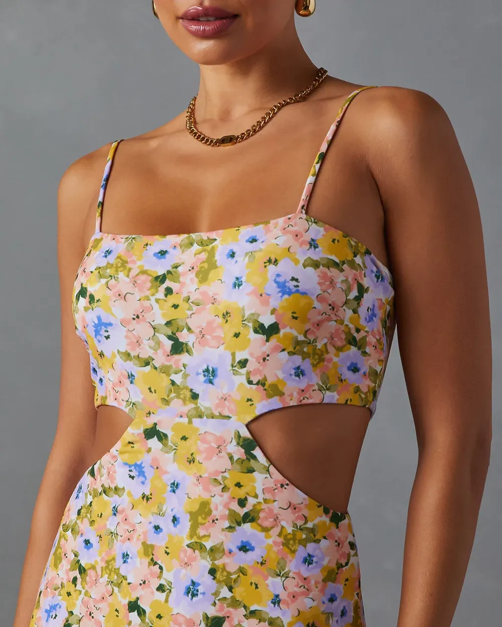 Skylar Side Cutout Floral Print Midi Dress