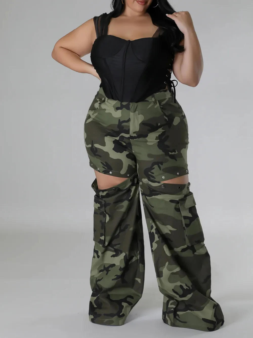 Plus-Size Fashion Women'S Detachable Camouflage Pants