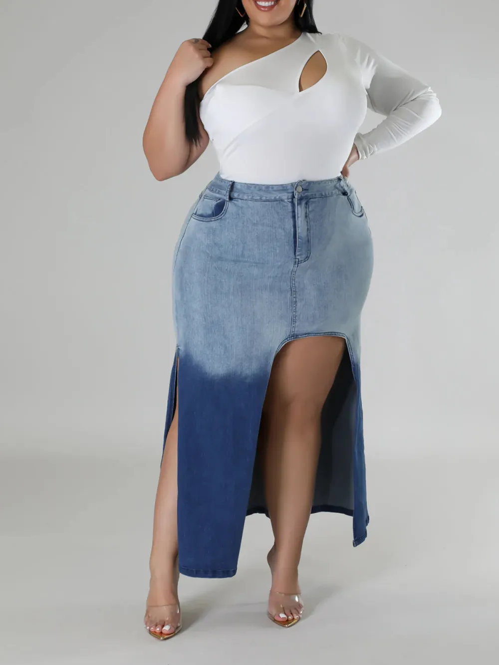 Plus-Size Fashion Women'S Dress Color Denim Wrap Hip Skirt