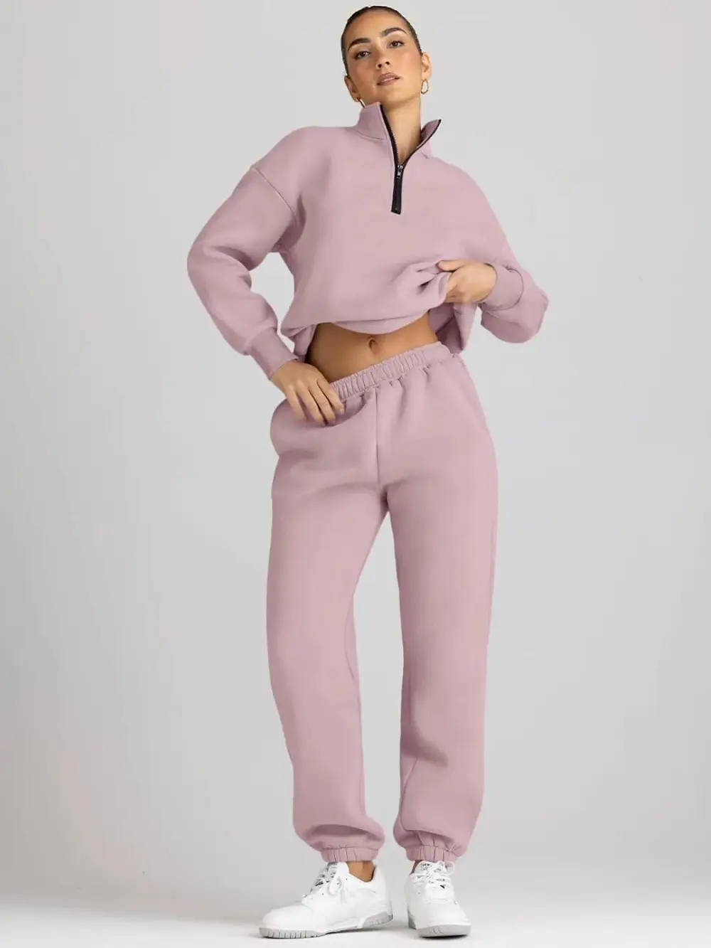 2 Piece Sweatsuits Long Sleeve Half Zip Pullover and Baggy Sweatpants