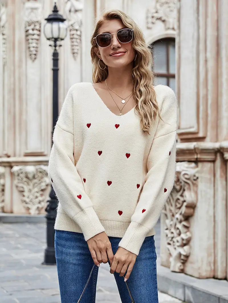 Needless To Say Sage Red Heart Print Sweater