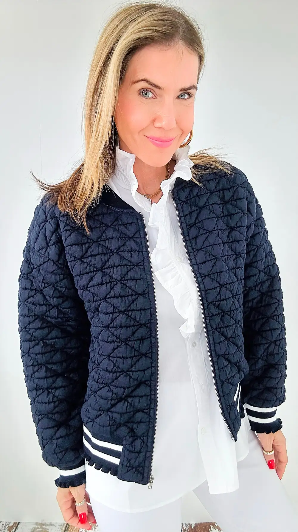 Nautical Breeze Quilted Bomber Jacket