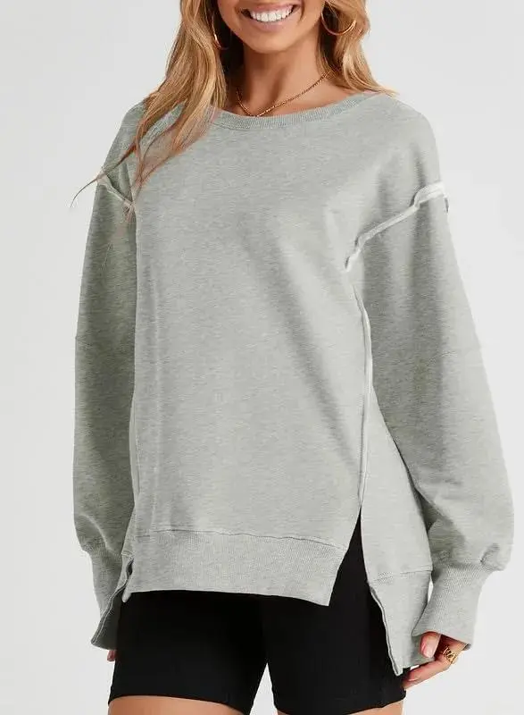 Oversized Reverse Seam Sweatshirt Long Sleeve Crewneck Pullover