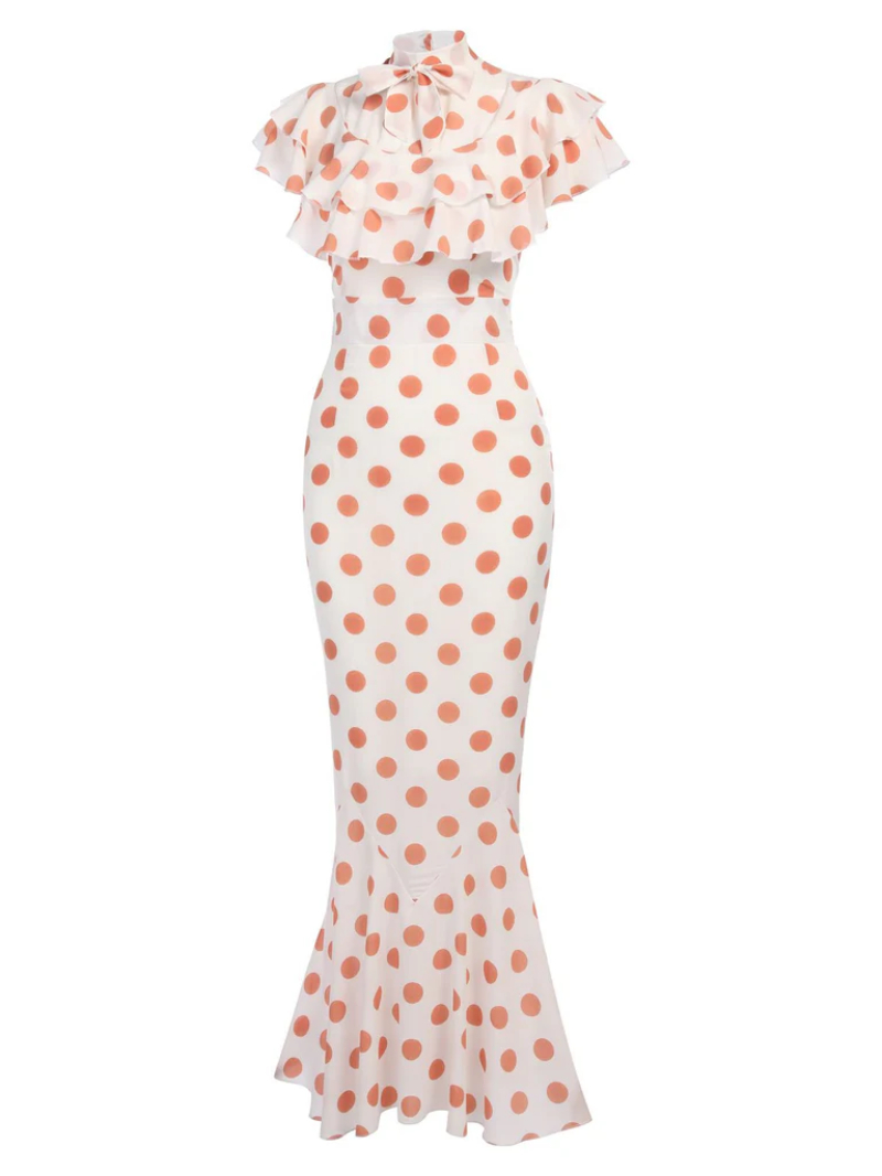 ORANGE 1930S POLKA DOT FISHTAIL DRESS