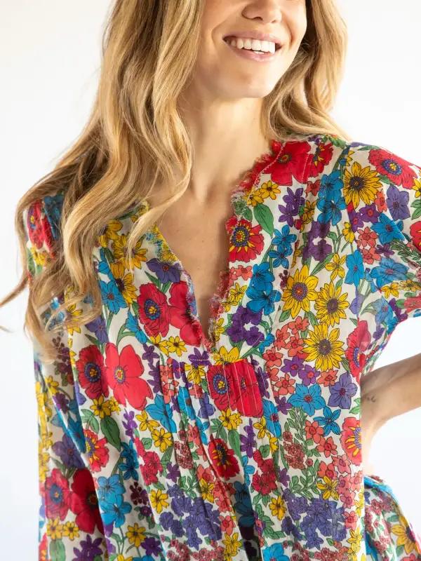 Cotton Tunic-In-A-Bag - Red Yellow Blue Floral