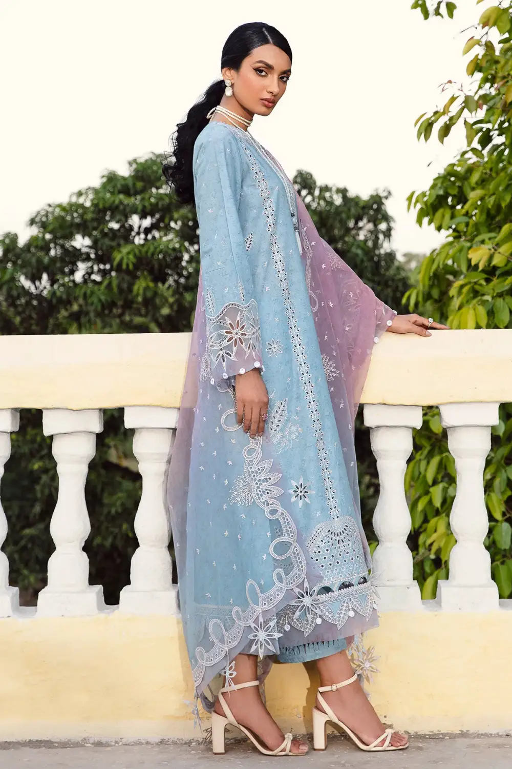 Powder Blue Embroidered Lawn