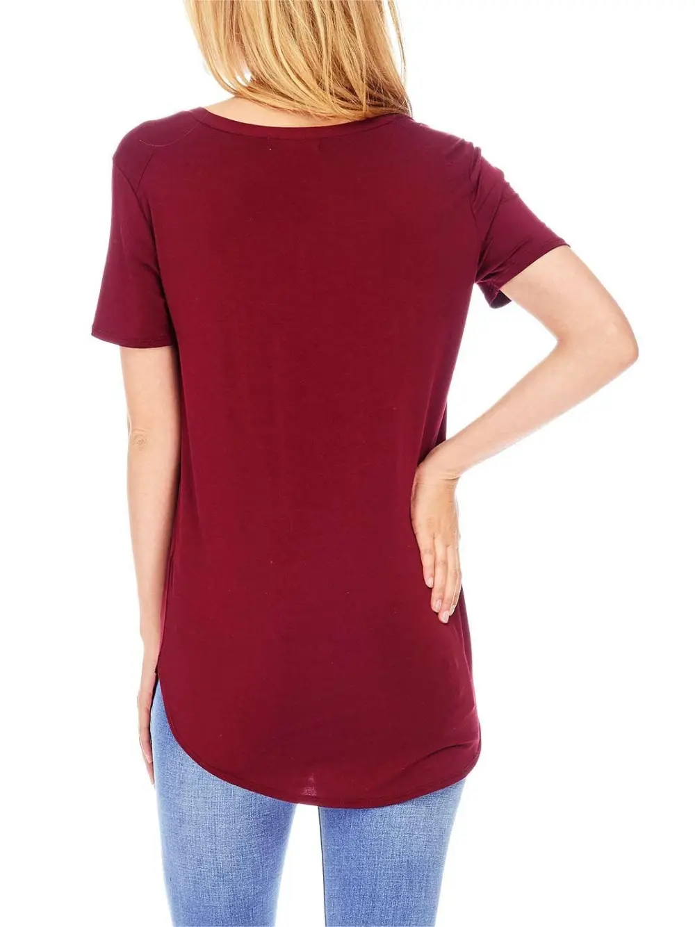 Round Hem V-Neck Tee