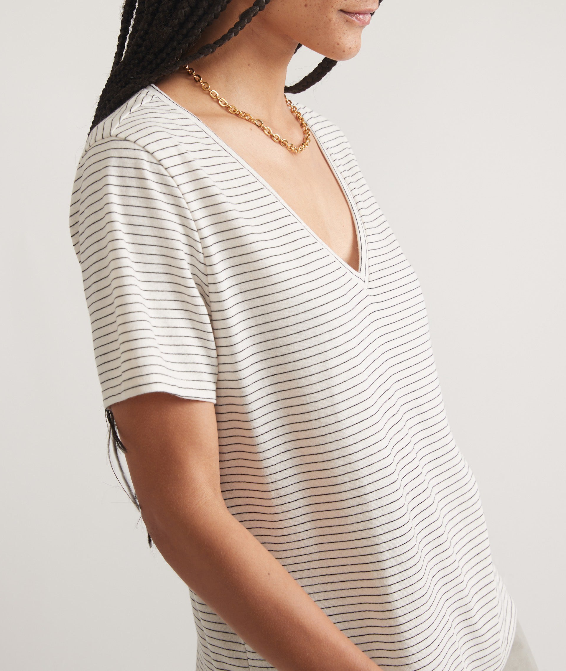 Black Stripe V Neck Tee