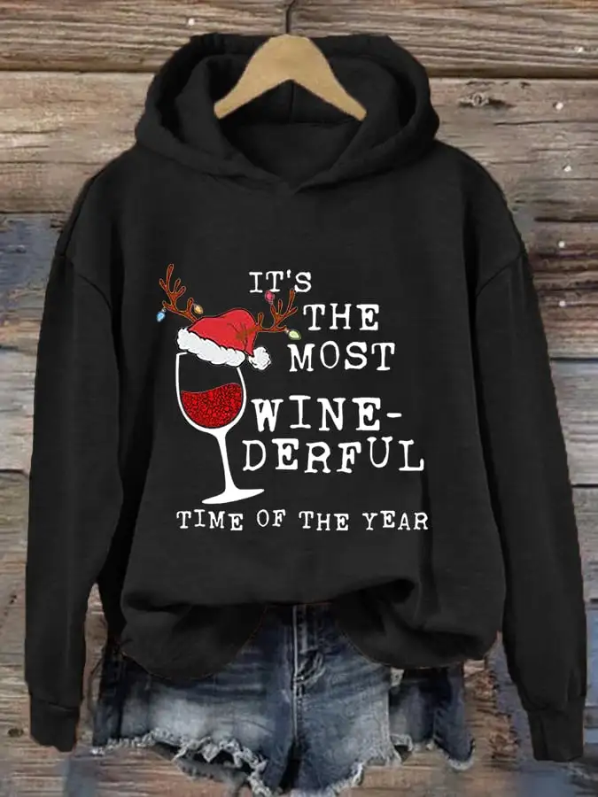 Women's Funny It‘s The Most Wine-Derful Time Of The Year Christmas Casual Hoodie