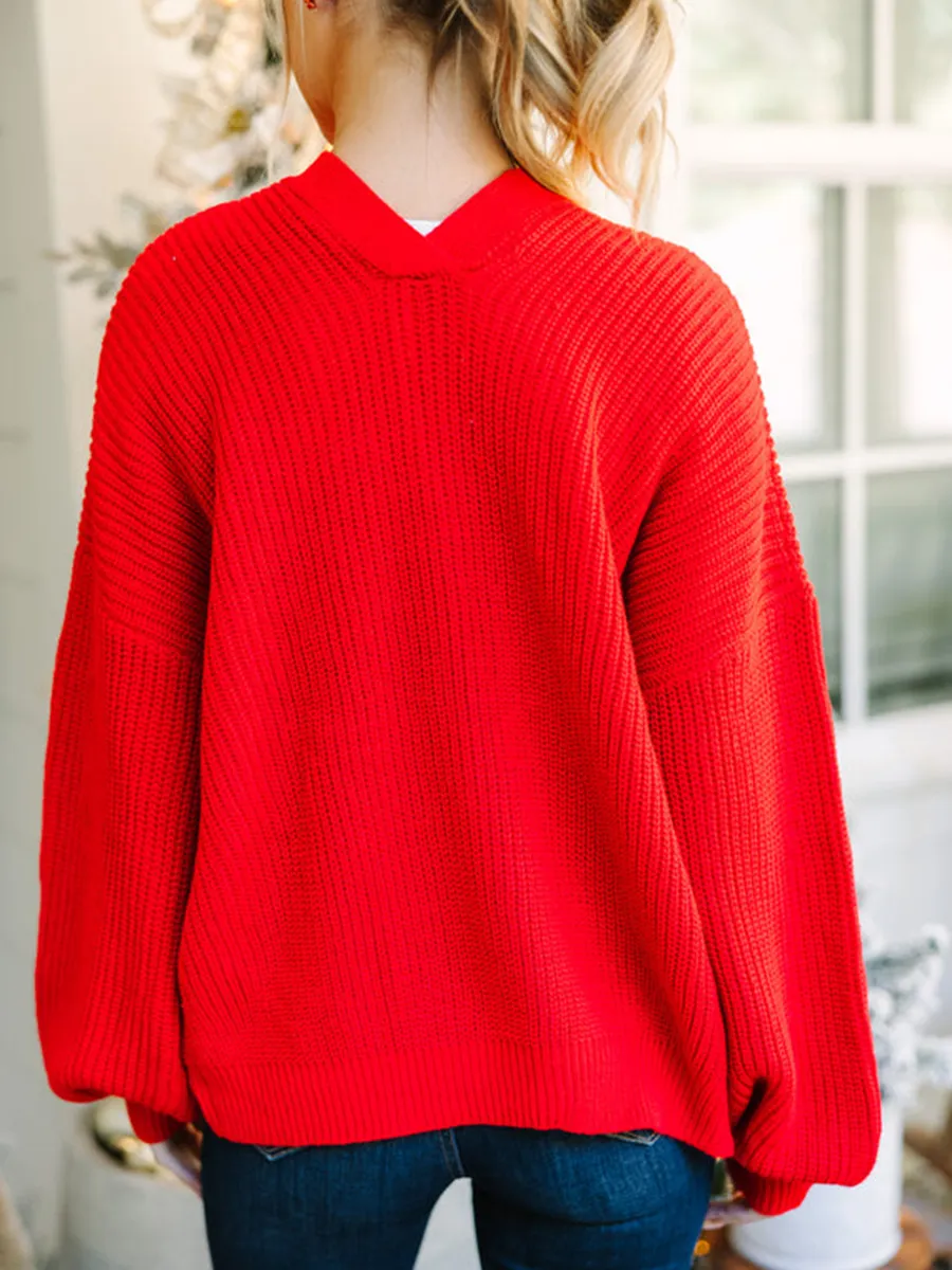 Red Bubble Sleeve Cardigan