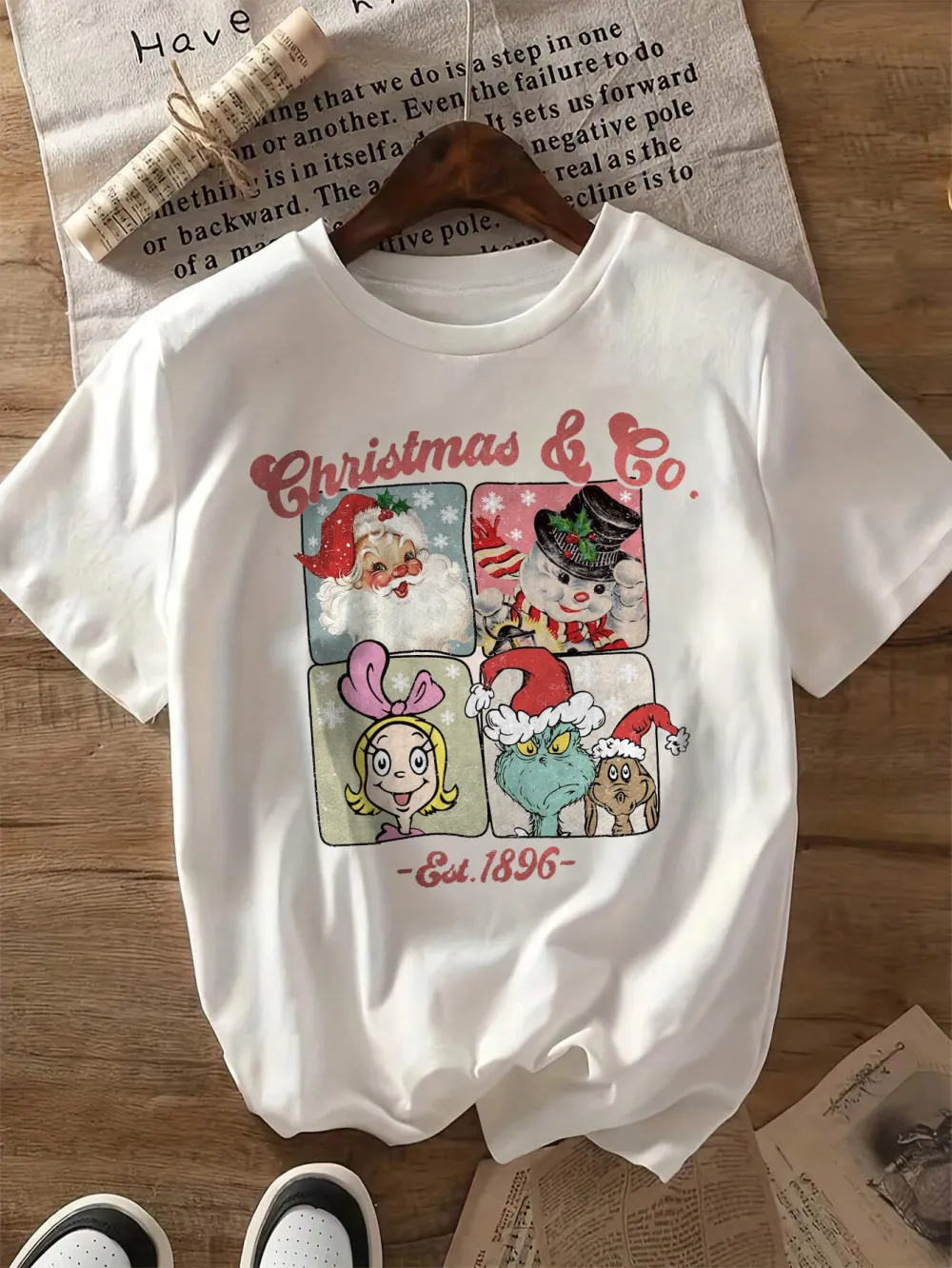 Four illustrations of Christmas cartoons lady T-shirt