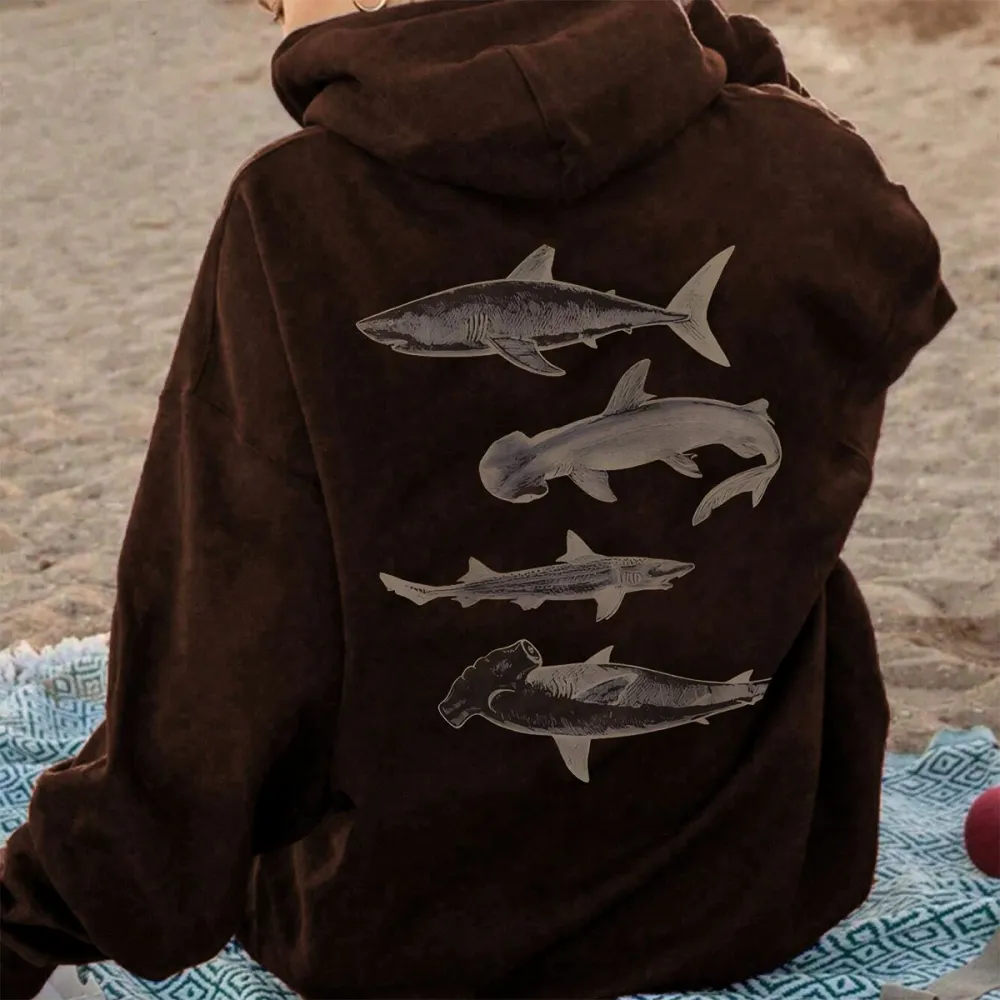 MARINE LIFE PATTERN PRINTED HOODIE