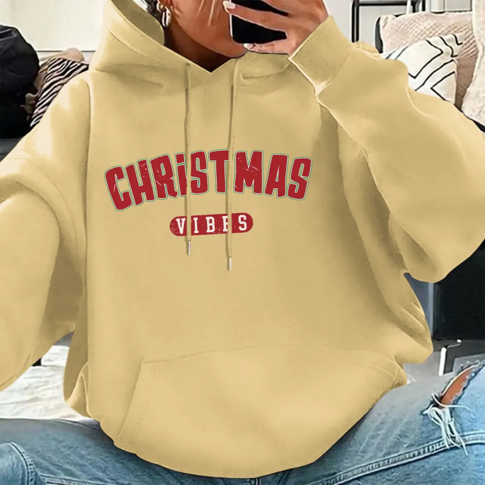 CHRISTMAS VIBE PATTERN PRINTED HOODIE