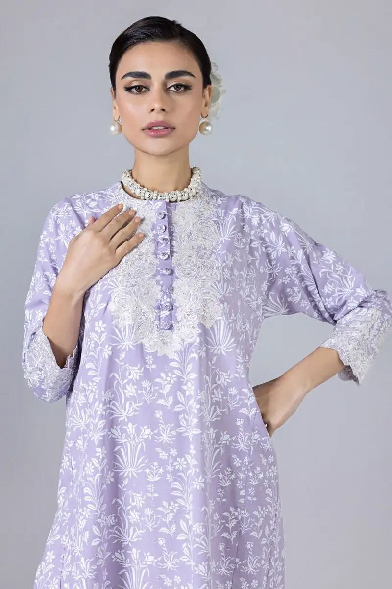 3 Piece Kurta Embroidered | Dupatta& Bottom & Tops | Color Light purple