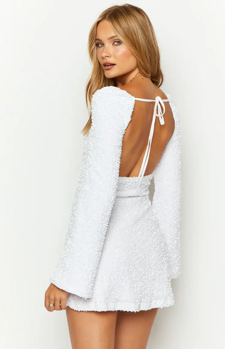 Marienne White Velvet Sequin Mini Dress