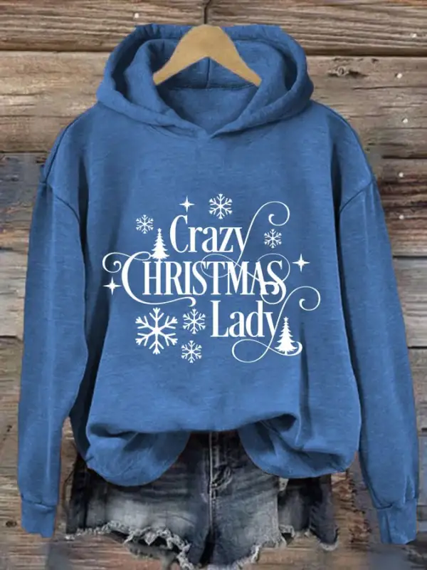 Women's Crazy Christmas Lady Print Casual Hooded Sweatshirt