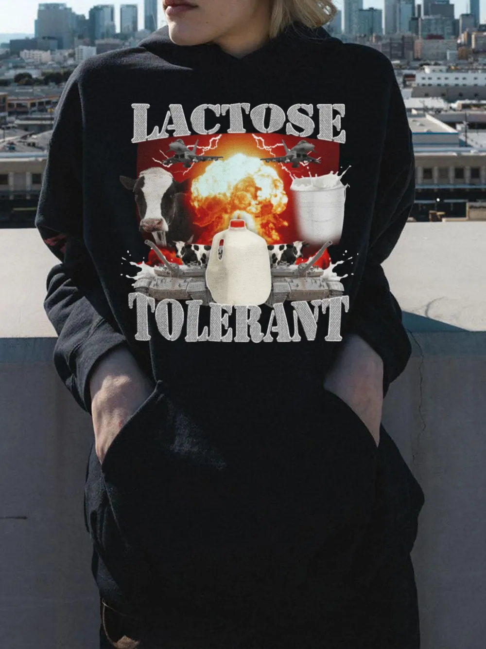 Lactose Tolerant Funny Pattern Printed Hoodie