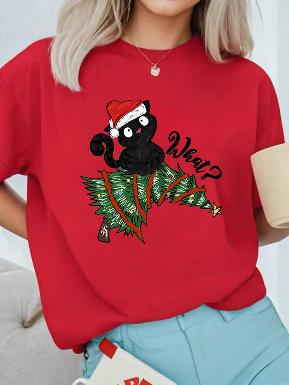 Kitty Santa Lady T-shirt