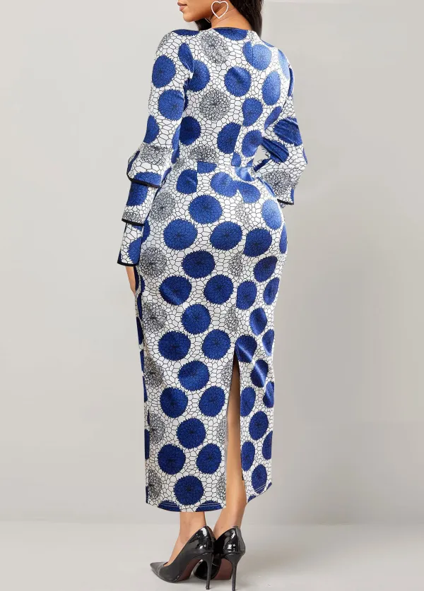 Tribal Print Blue Long Sleeve Bodycon Dress