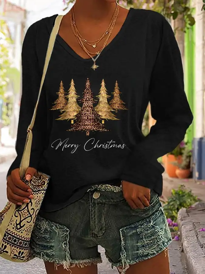 Women's Leopard   Tree Print Long Sleeve T-Shirt