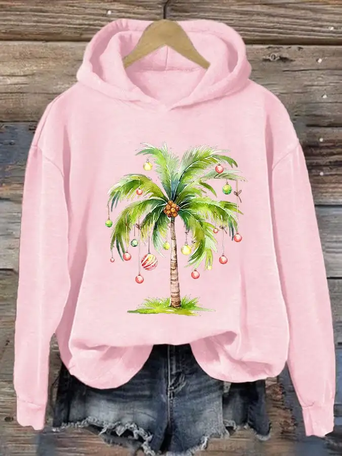 Women'S Casual Christmas Palm Tree Printed Long Sleeve Sweatshirt