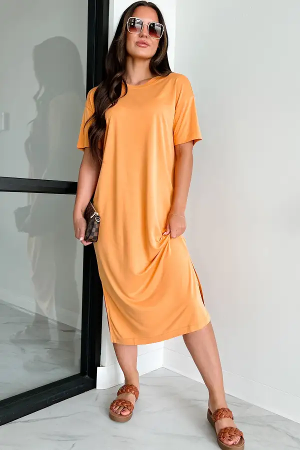 Jaylen T-Shirt Midi Dress (Orange)