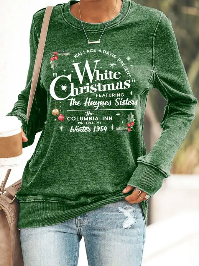 Women's White Christmas Print Casaul Sweatshirt