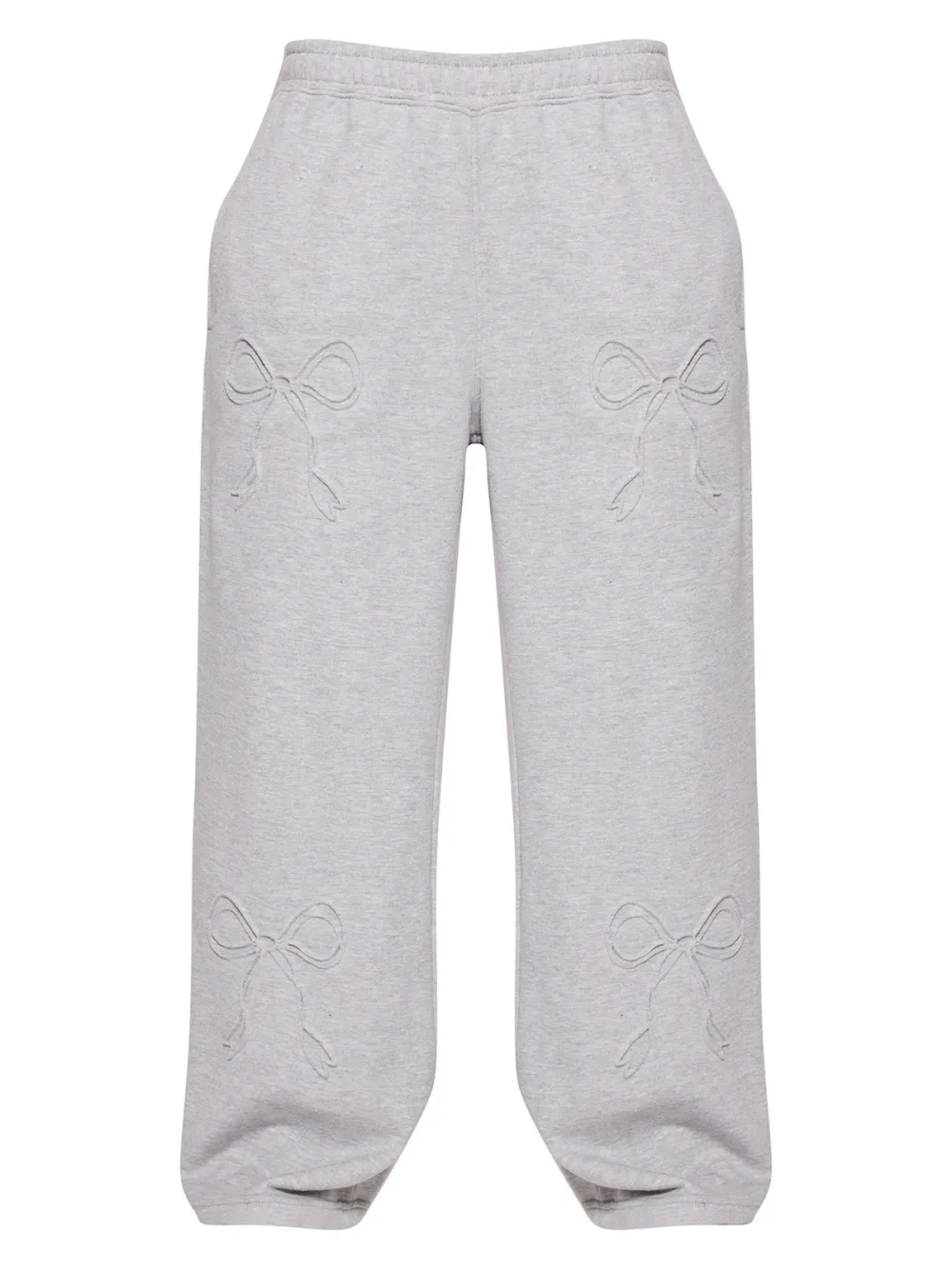 Grey Marl Embossed Bow Detail Wide Leg Sweatpants