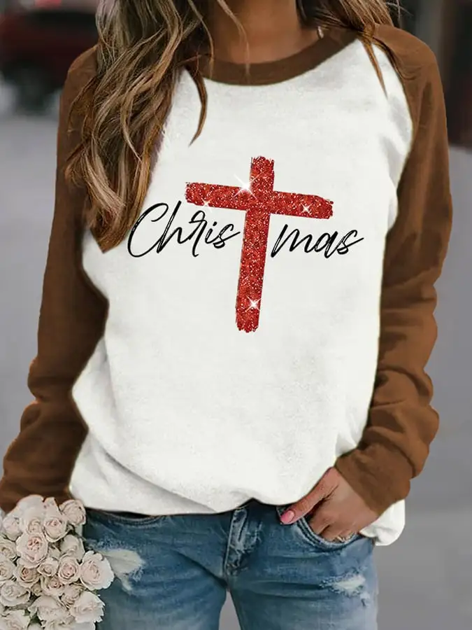 Retro Christmas Faith Cross Print Sweatshirt