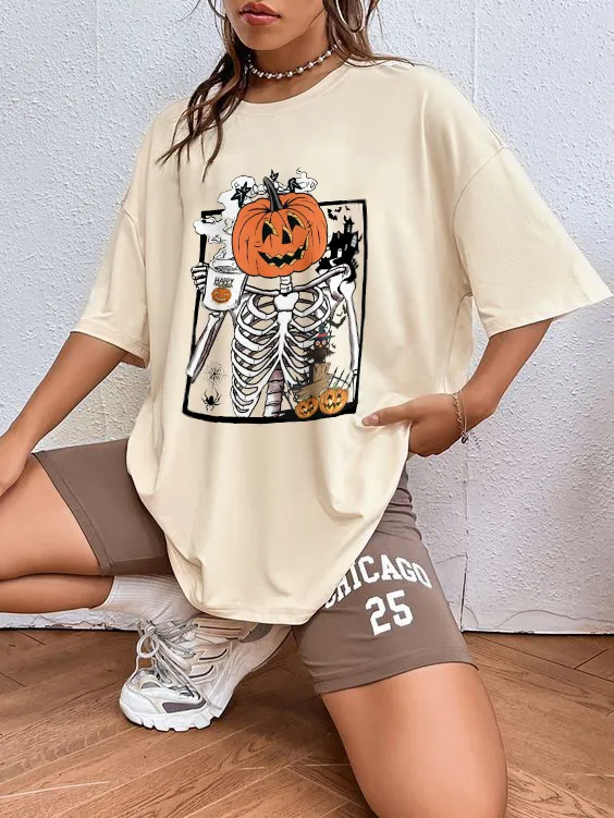 Women's Pumpkin English Halloween Printed T-shirt