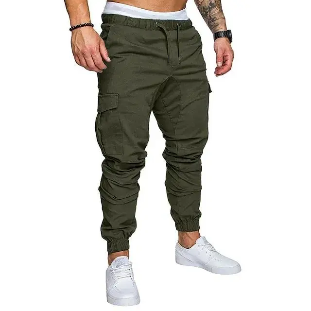 Men's Cargo Pants Cargo Trousers Trousers Drawstring Elastic Waist Solid Color Full Length Casual Daily Cotton 100% Cotton Streetwear Basic Black White