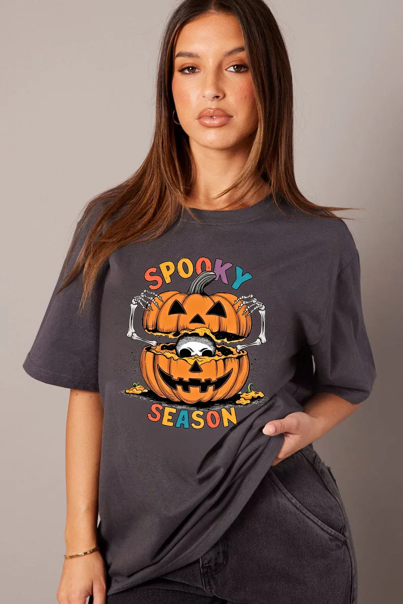 Women's Pumpkin Art Letter Combination Printed T-shirt