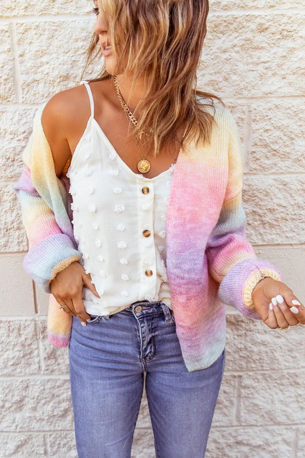 Multicolor Ombre Tie-Dye Drop Shoulder Cardigan