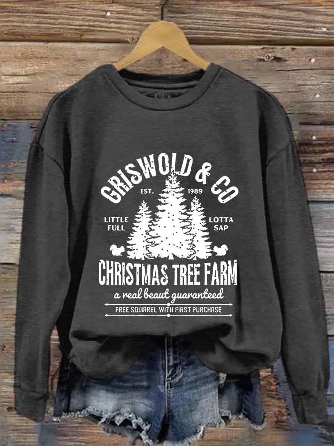 Women's Christmas Griswold Co Christmas Tree Farm Printed Sweatshirt