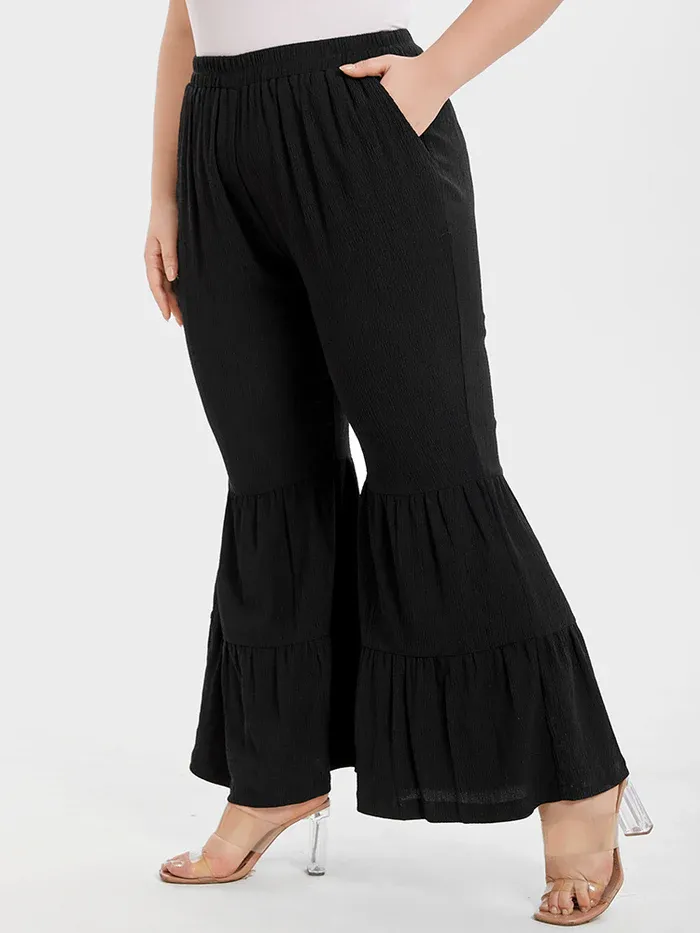 Ruffle Hem Pocket Flare Leg Pants