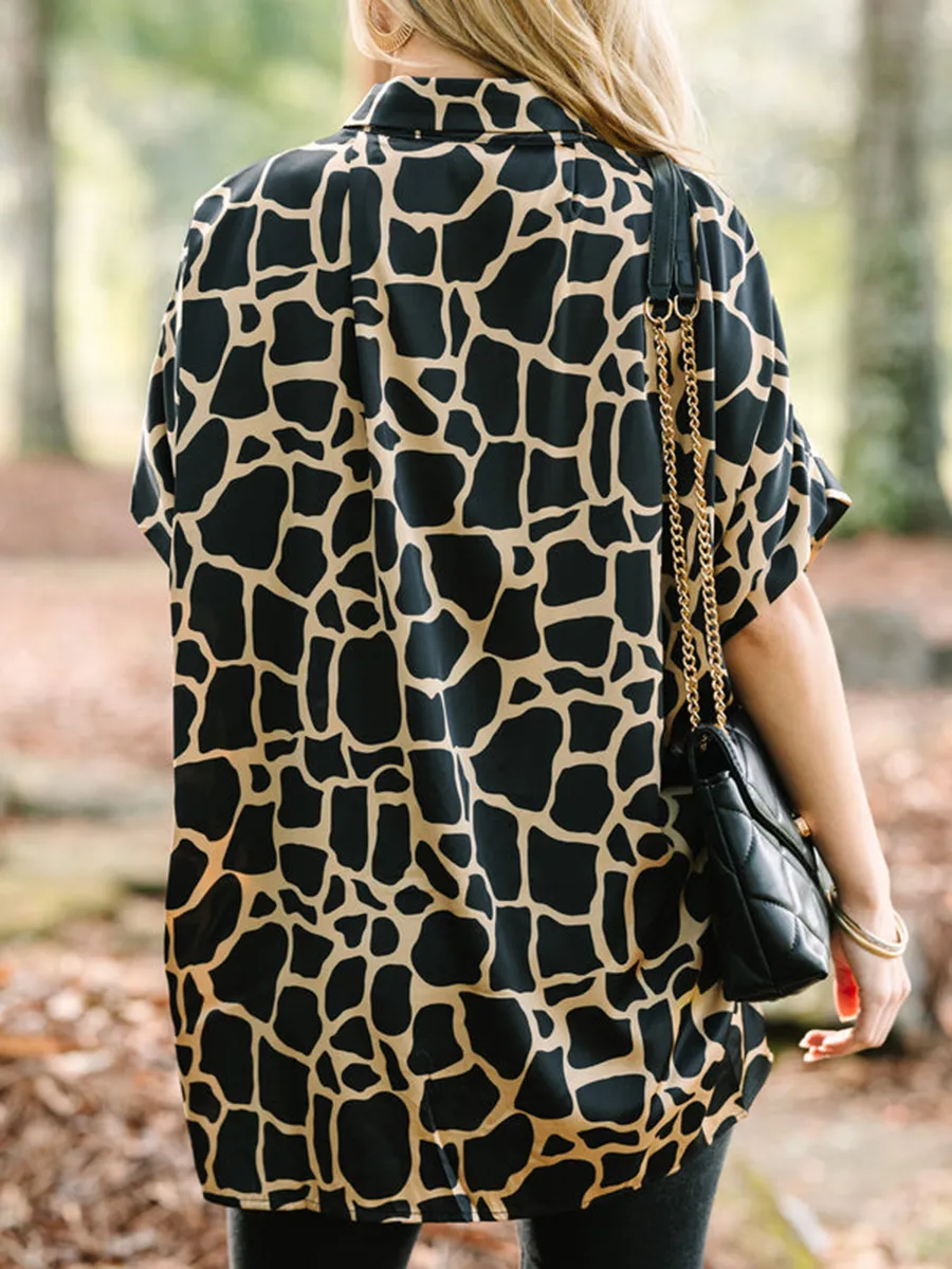 Black Giraffe Print Blouse