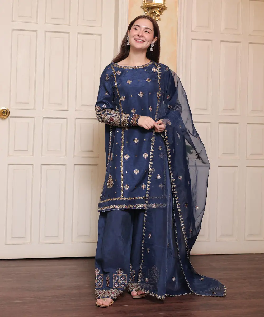 3 Piece - Embroidered Raw Silk Suit