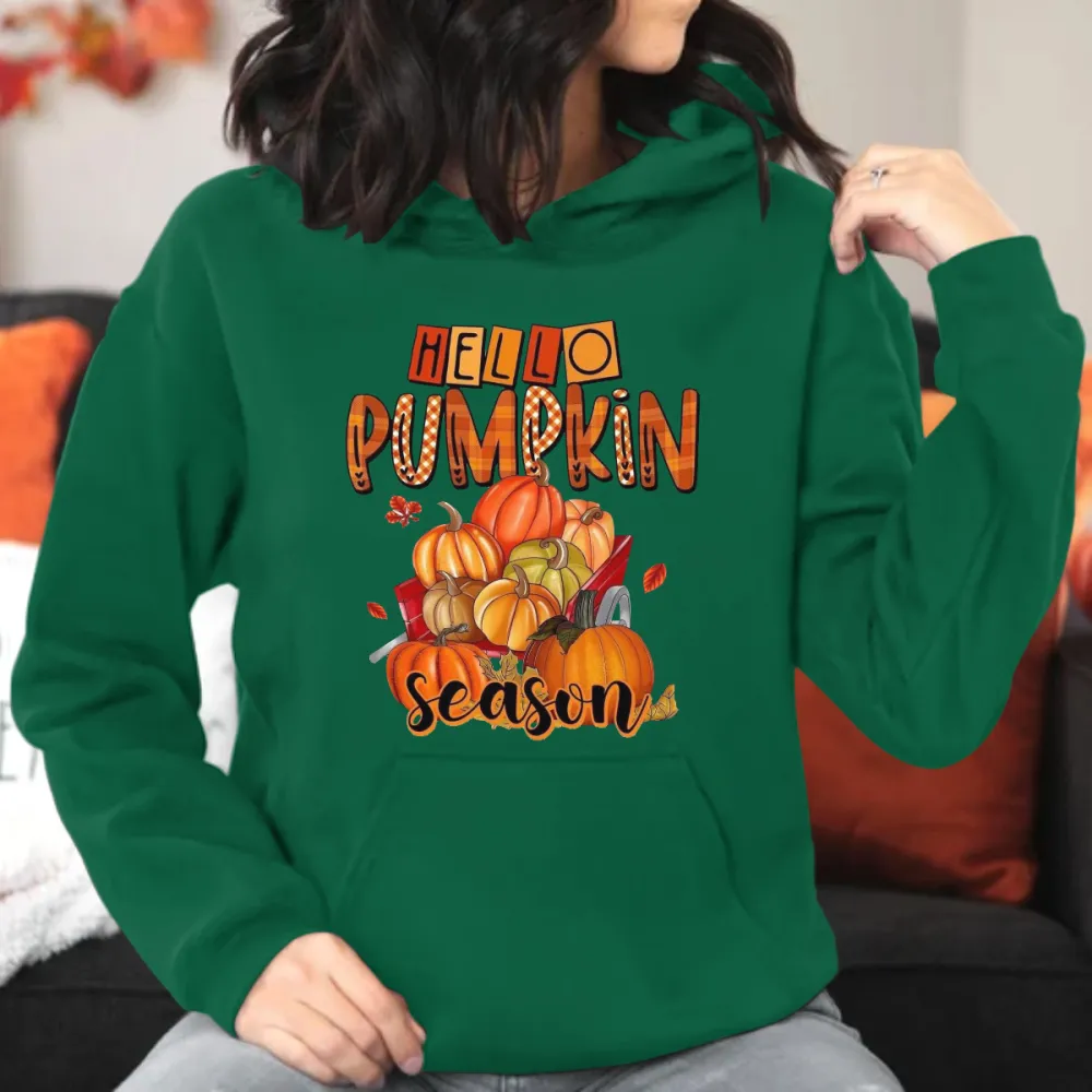 Hello Pumpkin Season Printed Hoodie