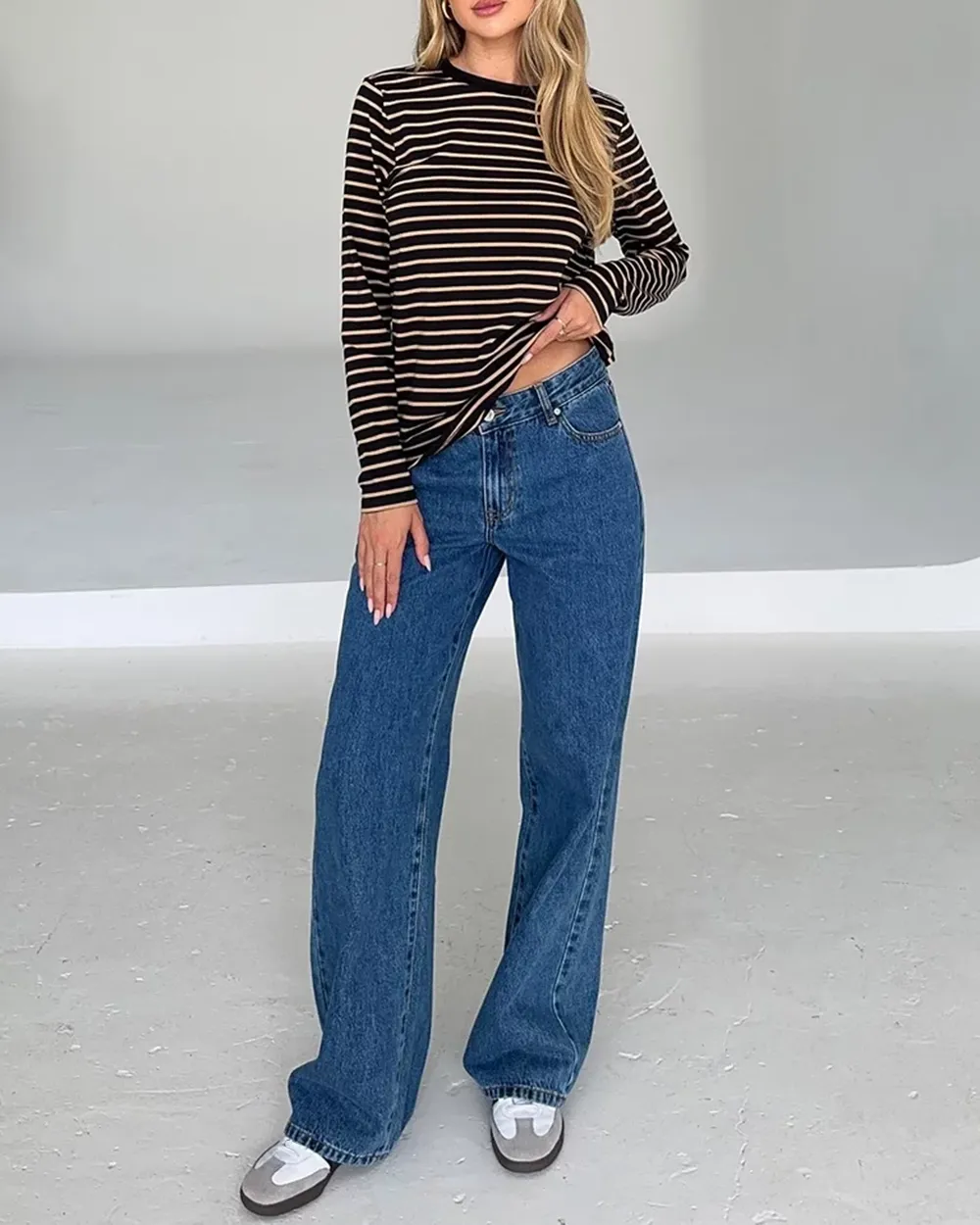 Melrose Long Sleeve Stripe Boyfriend Tee