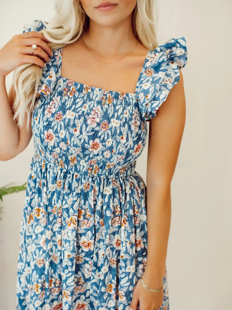 Floral pleated mid length dress