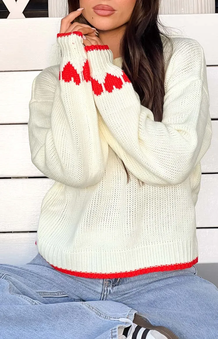 Norva White Heart Sleeve Sweater